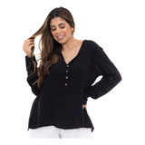 Camisa Feminina Mullet Famosas Manga Longa Viscose Ref.15336