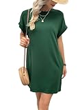 Camisa Feminina Solid Batwing Sleeve Hidden Pocket Tee Dress  Color   Dark Green  Size   X Small 