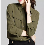 Camisa Feminina Verde Militar Sarja Parka Importada Pronta