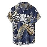 Camisa Floral Masculina Tropical Casual Manga Curta Abotoada Estampada De Poliéster Camisetas De Praia Azul G