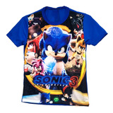 Camisa Game Sonic Filme Infantil Personalizada Jogo Azul