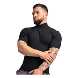 Camisa Gola Alta Masculina Minimalista Canelada Com Elastano