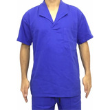 Camisa Jaleco Brim Manga Curta Uniforme Azul Royal Kr7