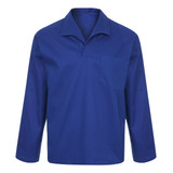 Camisa Jaleco Brim Manga Longa Fechada Uniforme Azul