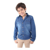 Camisa Jeans Clara Estilosa Infantil Menino 1 Ao 14 Anos