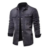 Camisa Jeans Masculina Casual Moletom Jeans De Manga Comprid