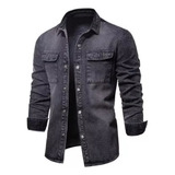 Camisa Jeans Masculina Casual Moletom Jeans De Manga Comprid