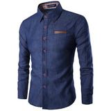 Camisa Jeans Masculina De Manga Comprida Slim Fit 2023