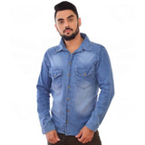 Camisa Jeans Masculina Manga Longa Comprida Nacional Atacado