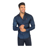 Camisa Jeans Slim Fit Masculinas Luxo