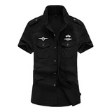 Camisa Masculina De Algodão Sólido Militar Plus Size Cargo T