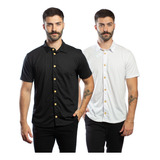 Camisa Masculina De Botão Kit 2 Peças Slim Malha Premium