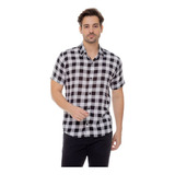 Camisa Masculina Estampada Xadrez Manga Curta Slim Fit