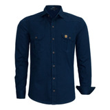 Camisa Masculina Estilo Militar Manga Longa Slim Fit