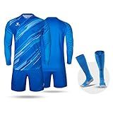 Camisa Masculina KELME Com Goleiro Acolchoado E Shorts Uniforme De Manga Comprida Para Goleiro De Futebol Juvenil Kit De Manutenção Para Adultos Calça Azul 2GG