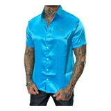 Camisa Masculina Manga Curta Acetinada Slin Lycra Top