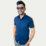 Camisa Masculina Manga Curta Preta Slim Fit Envio Imediato