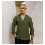 Camisa Masculina Manga Longa Gola Padre Confortável Casual