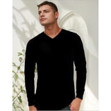 Camisa Masculina Manga Longa Gola V Com Vieis Lisa Qualidade