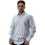 Camisa Masculina Manga Longa Xadrez Slim Fit Branca Sr