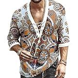 Camisa Masculina Moderna Manga Curta Praia Decote Em V Com Cordão Impressão Yoga Africano Verão Top Branco 4G