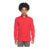 Camisa Masculina Slim Fit Com Bolso Vermelha Pronta Entrega