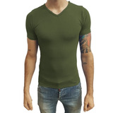 Camisa Masculina Slim Gola V Viés Viscose Com Elastano Casua