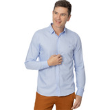 Camisa Masculina Social Mista Xadrez Azul Clara Slim Fit