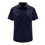 Camisa Masculina Tática Cargo De Manga Curta Militar Casual Slim Fit Sólida Blusa Top Trabalho Off Ce Caminhadas Ao Ar Livre O 741 Azul Escuro M