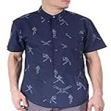 Camisa Masculina Visive Hawaiian De Manga Curta Com Botão Para Baixo Para Cima  Baseball   Navy  4X Large