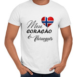 Camisa Meu Coração É Norueguês Noruega Bandeira