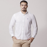 Camisa Polo De Linho Manga Longa Branca Social