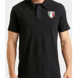 Camisa Polo Italia Marca Lotto Preta Malha Piquet Algodão