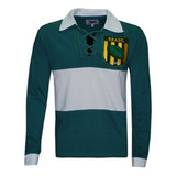 Camisa Polo Liga Retrô Brasil Rugby Masculino   Verde E Bran