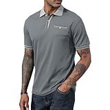 Camisa Polo Masculina Manga Curta Golfe Casual Gola Polo Vintage Piquê Camisas Com Bolso Cinza G