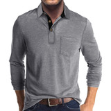 Camisa Polo Masculina Slim Fit De Manga Comprida Com Lapela
