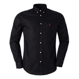 Camisa Ralph Lauren Oxford Manga Longa Masculina Preta