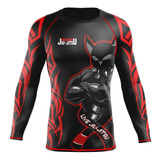 Camisa Rash Guard Jiu jitsu Preto vermelho Proteção Térmica