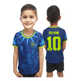 Camisa Seleção Brasileira Infantil Azul Personalizada