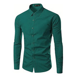 Camisa Social Com Elastano Masculina Manga Longa Slim Fit