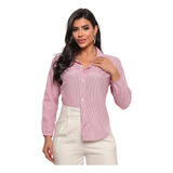 Camisa Social Feminina Listrada Blusa Risca De Giz Tendência
