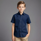 Camisa Social Infantil Manga Curta De Botão Linha Premium