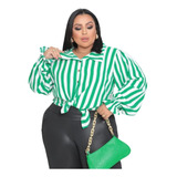 Camisa Social Listras Plus Size Blusa Feminina G1 G2 G3