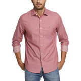 Camisa Social Manga Curta Tommy Hilfiger Slim Fit Vermelho