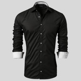 Camisa Social Manga Longa Masculina Lisa Slim Camiseta