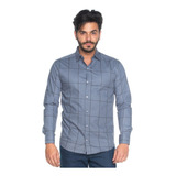 Camisa Social Manga Longa Slim Algodão Xadrez Macro Clássico