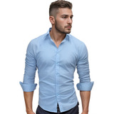 Camisa Social Manga Longa Slim Fit Elastano Tecido Estica