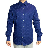 Camisa Social Manga Longa Tommy Hilfiger Slim Azul Marinho