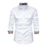 Camisa Social Masculina De Cetim Brilhante De Seda Cami