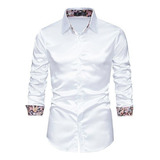 Camisa Social Masculina De Cetim Brilhante De Seda Cami